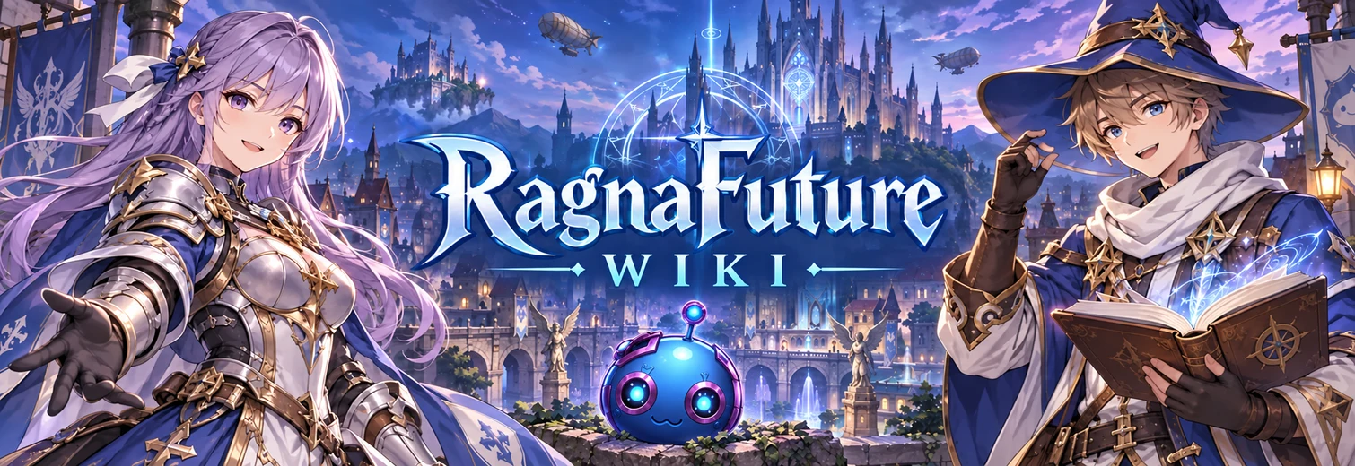 RagnaFuture Wiki: aventureiros e o mascote do servidor em uma cidade de fantasia